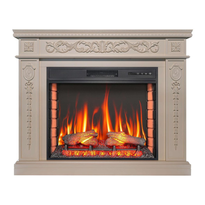 Каминокомплект ArtiFlame Delmona AF28S слонова кістка с обогревом и звуком горение огня