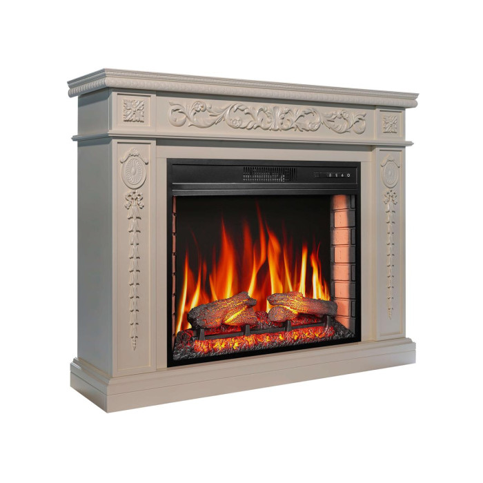 Каминокомплект ArtiFlame Delmona AF28S слонова кістка с обогревом и звуком горение огня