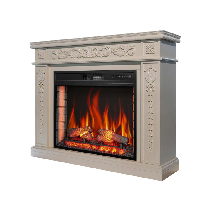 Каминокомплект ArtiFlame Delmona AF28S слонова кістка с обогревом и звуком горение огня