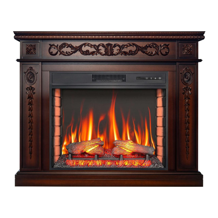 Каминокомплект ArtiFlame Delmona AF28S коньяк с обогревом и звуком горение огня