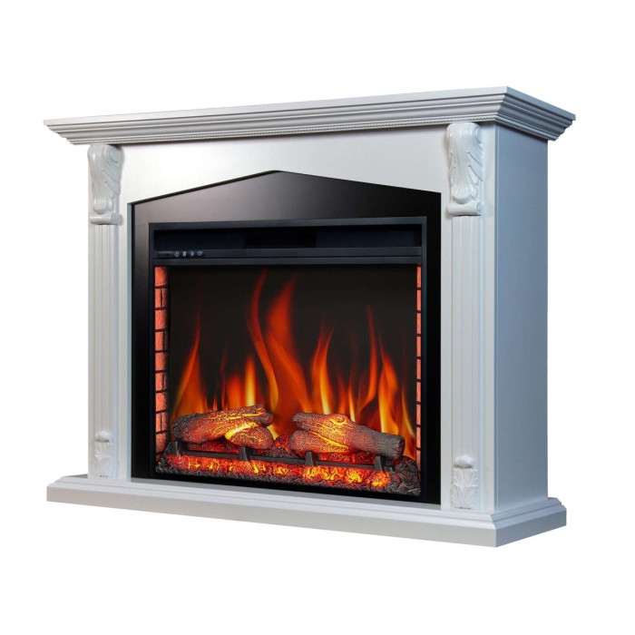 Каминокомплект ArtiFlame Praga AF33 белый с обогревом и звуком горение огня