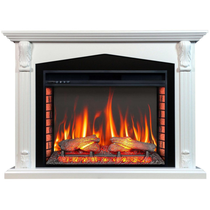Каминокомплект ArtiFlame Praga AF33 белый с обогревом и звуком горение огня