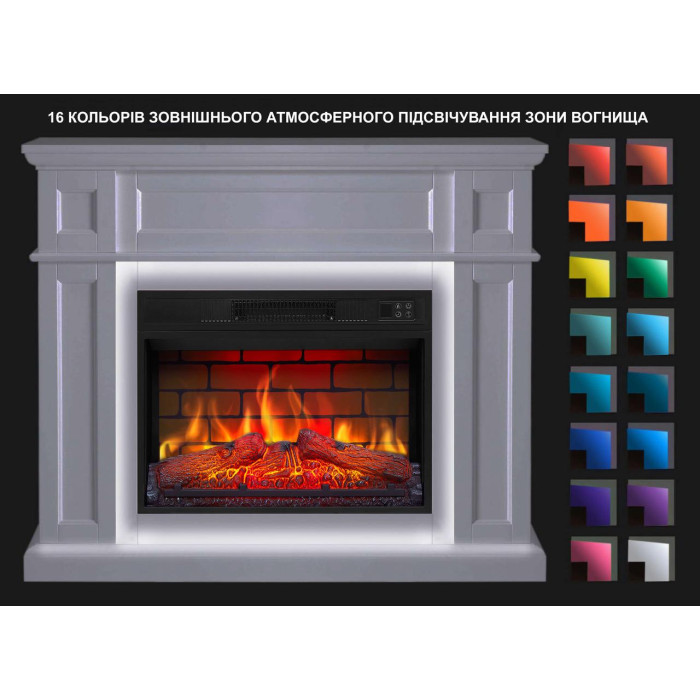 Камінокомплект ArtiFlame Linz AF23BS білий з LED підсвічуванням, обігрівом і звуком горіння вогню