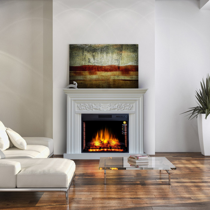Камінокомплект ArtiFlame Monferrato AF28S білий з обігрівом та звуком горіння вогню