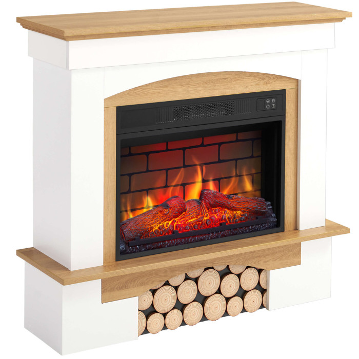 Камінокомплект ArtiFlame Woodley AF23BS білий / дуб натуральний з обігрівом і звуком горіння вогню