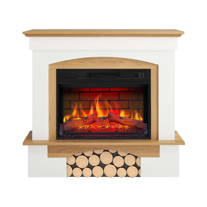 Камінокомплект ArtiFlame Woodley AF23BS білий / дуб натуральний з обігрівом і звуком горіння вогню