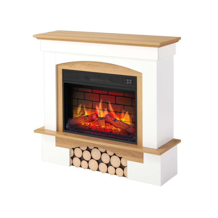 Камінокомплект ArtiFlame Woodley AF23BS білий / дуб натуральний з обігрівом і звуком горіння вогню