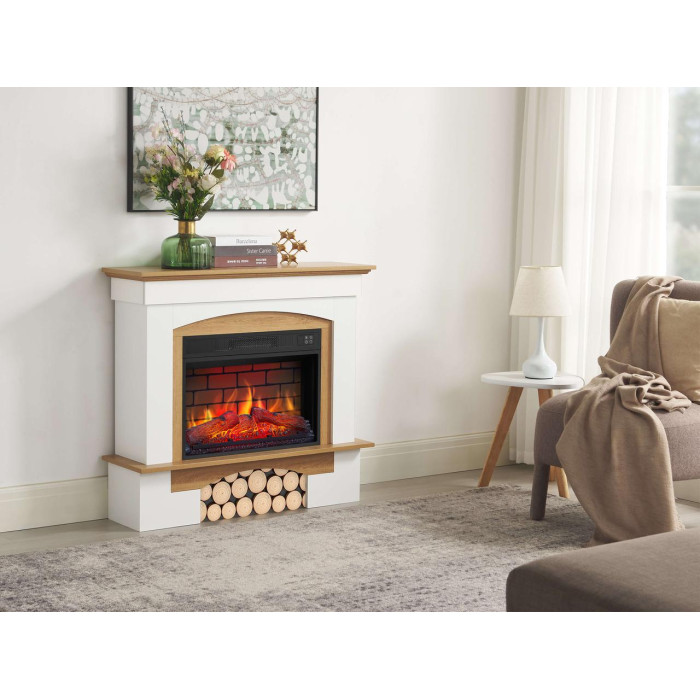 Камінокомплект ArtiFlame Woodley AF23BS білий / дуб натуральний з обігрівом і звуком горіння вогню