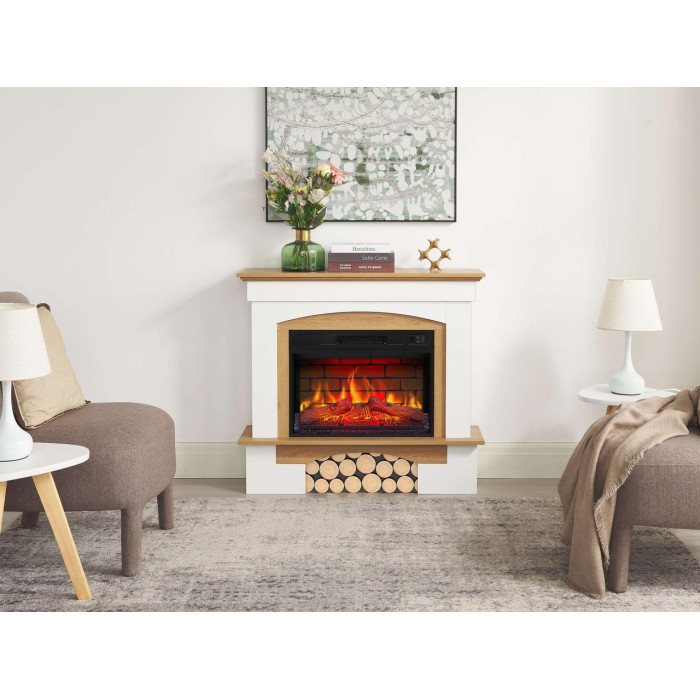 Камінокомплект ArtiFlame Woodley AF23BS білий / дуб натуральний з обігрівом і звуком горіння вогню