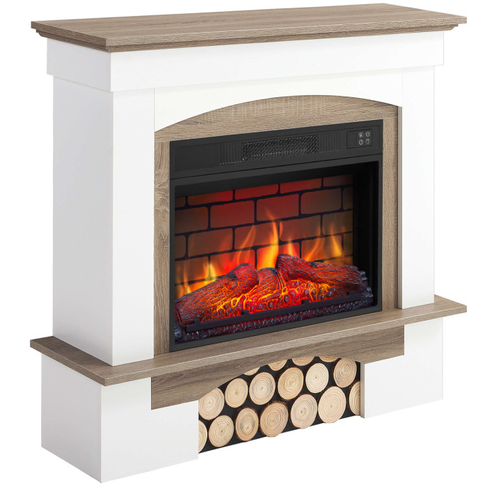 Камінокомплект ArtiFlame Woodley AF23BS білий / дуб сірий з обігрівом і звуком горіння вогню