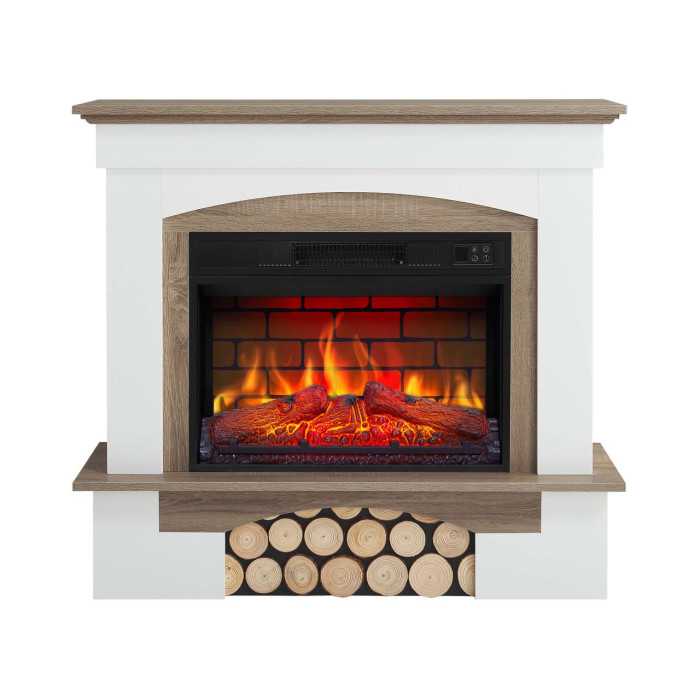 Камінокомплект ArtiFlame Woodley AF23BS білий / дуб сірий з обігрівом і звуком горіння вогню