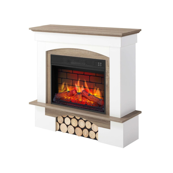 Камінокомплект ArtiFlame Woodley AF23BS білий / дуб сірий з обігрівом і звуком горіння вогню
