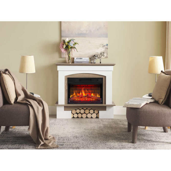 Камінокомплект ArtiFlame Woodley AF23BS білий / дуб сірий з обігрівом і звуком горіння вогню