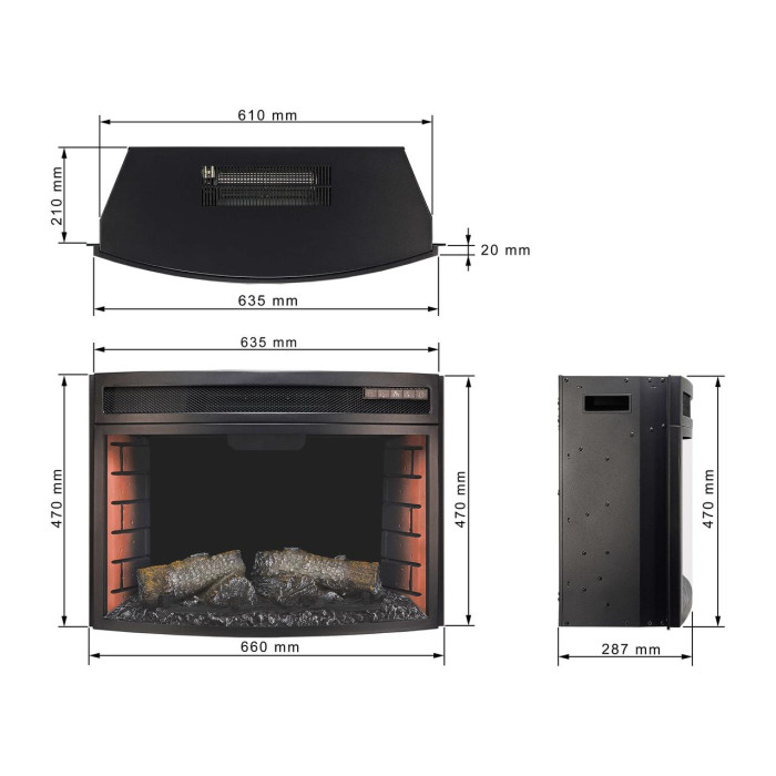 Електрокамін ArtiFlame AF25 Panoramic з обігрівом та звуком горіння вогню