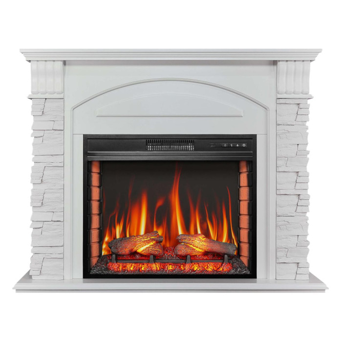 Каминокомплект ArtiFlame Alioth AF28S белый с обогревом и звуком горение огня