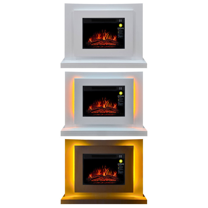 Камінокомплект ArtiFlame Lucca AF23S білий з LED підсвічуванням, обігрівом та звуком горіння вогню