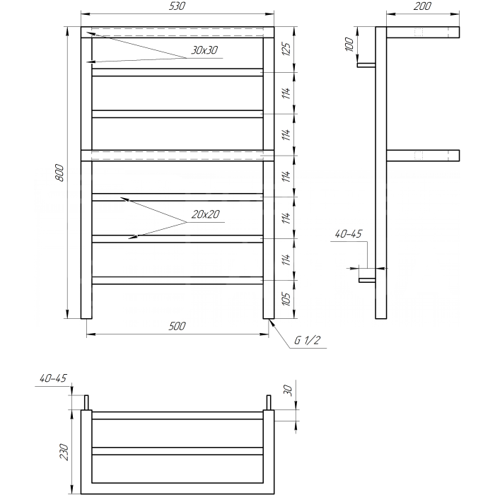 Полотенцесушитель Aro Электрическая 100x53x3