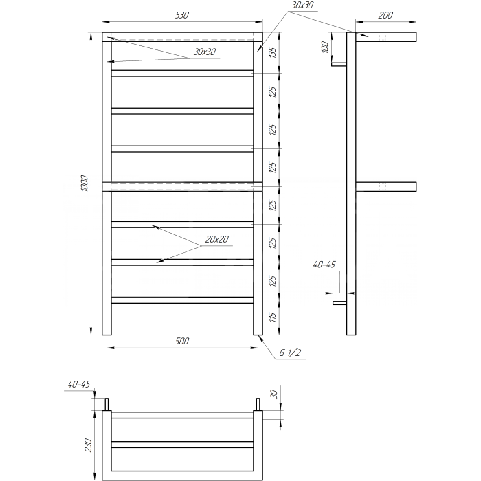 Полотенцесушитель Aro Электрическая 100x53x3