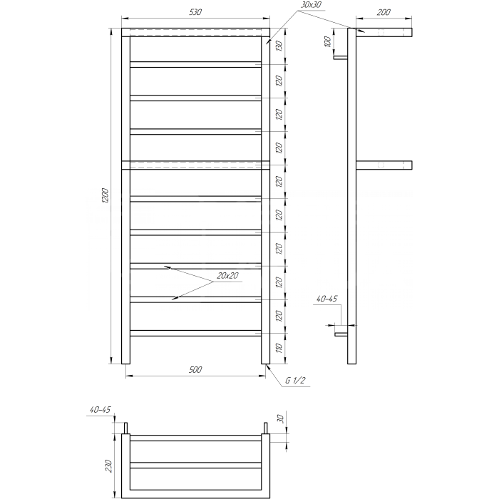 Полотенцесушитель Aro Электрическая 100x53x3