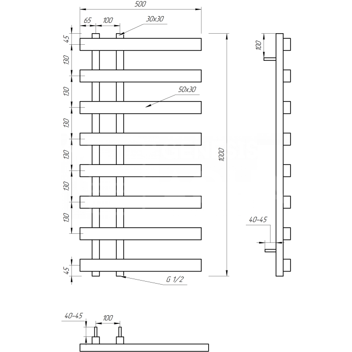 Полотенцесушитель Split Электрическая 120x53x3
