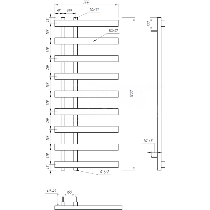 Полотенцесушитель Split Электрическая 120x53x3