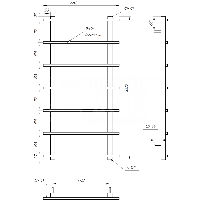 Полотенцесушитель Kioto Электрическая 100x53x3