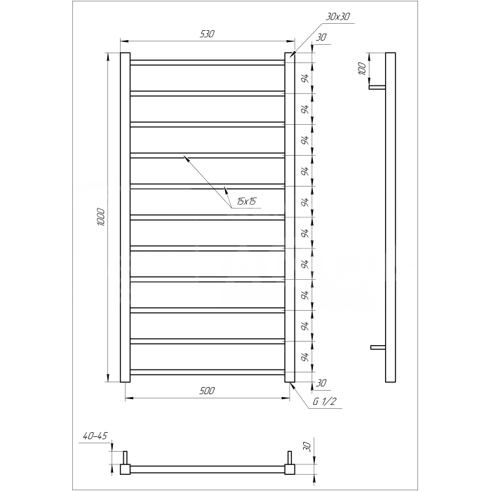 Полотенцесушитель Flat Электрическая 800x53x3