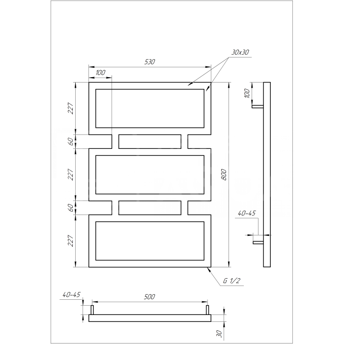 Полотенцесушитель Quattro Водяной 120x53x3