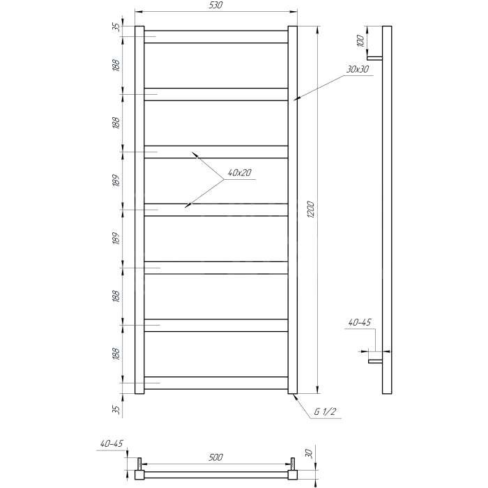 Полотенцесушитель Minimal Водяной 120x53x3