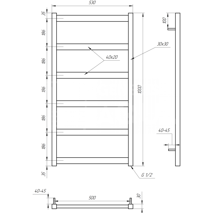 Полотенцесушитель Minimal Водяной 120x53x3
