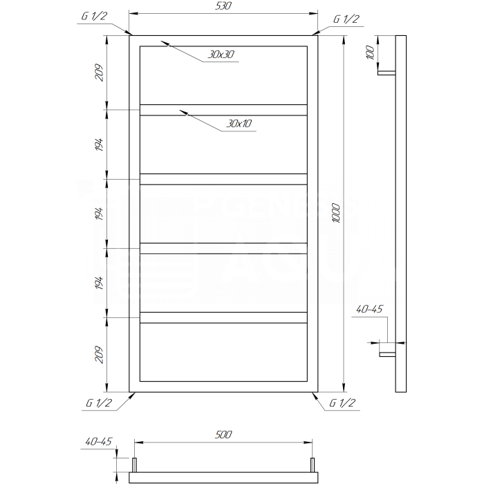 Полотенцесушитель Mogiana Электрическая 100x53x3