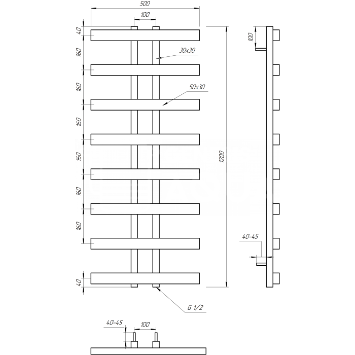 Полотенцесушитель Symmetry Водяной 1000x50