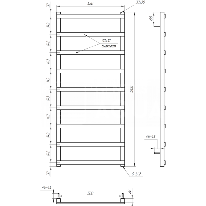 Полотенцесушитель Basis Light Электрическая 120x53x3