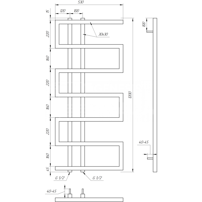 Полотенцесушитель Dual Электрическая 120x53x3
