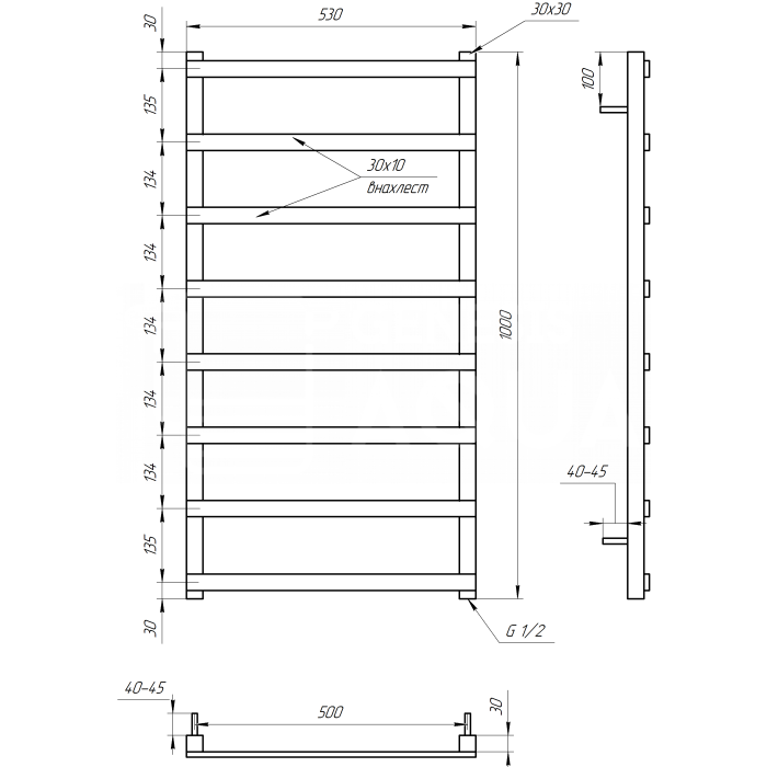 Полотенцесушитель Basis Light Электрическая 800x53x3