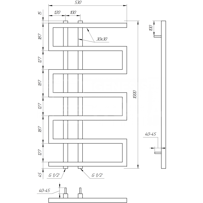 Полотенцесушитель Dual Электрическая 800x53x3