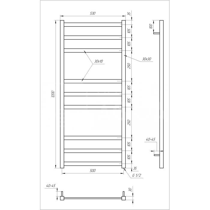 Полотенцесушитель Tristar Водяная 800x53x3
