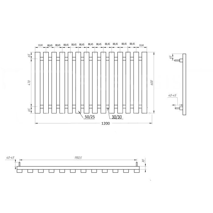 Радиатор Batteria Водяной 1000x60x3