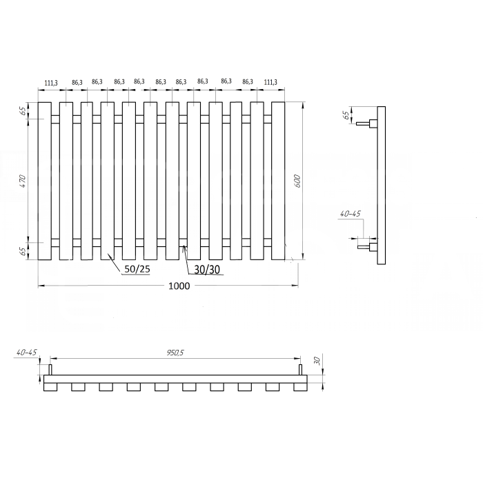 Радиатор Batteria Водяной 1200x60x3