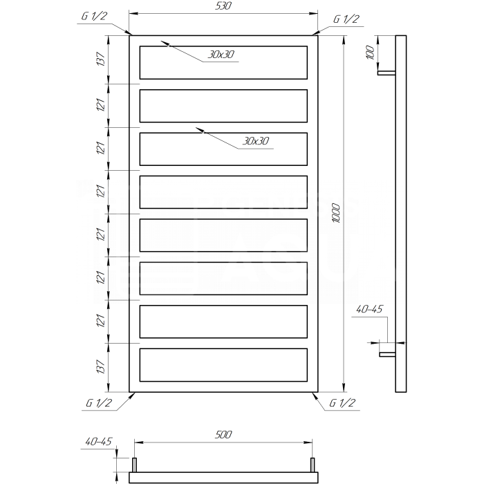 Полотенцесушитель Jazi Электрическая 120x53x3