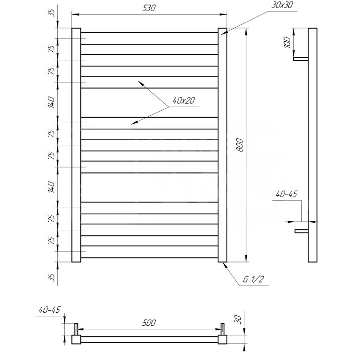 Полотенцесушитель Tristar flat Водяная 800x53x3