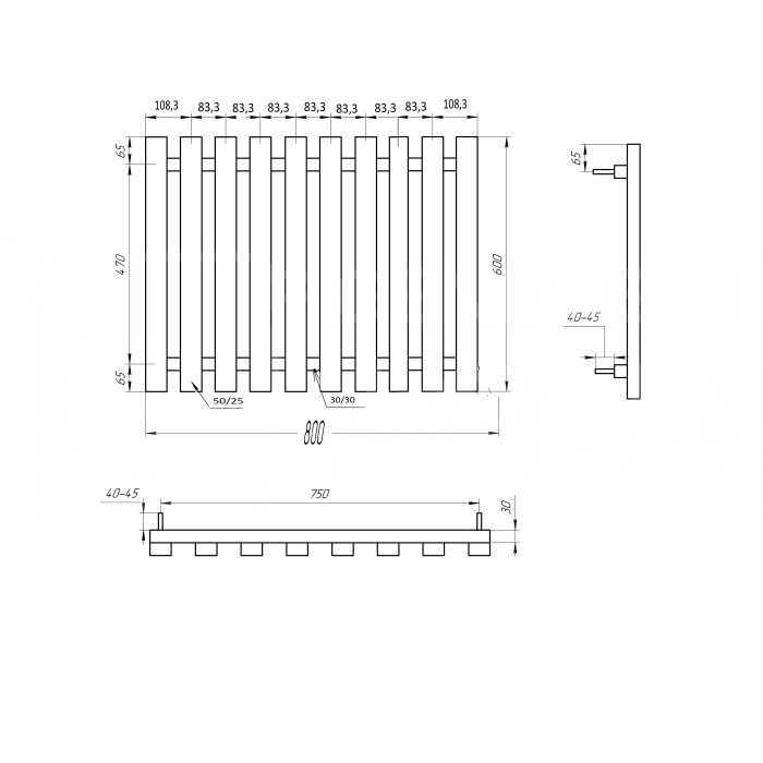 Радиатор Batteria Водяной 800x60x3