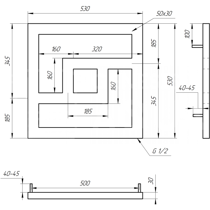 Полотенцесушитель Onix Электрическая 530x530x3