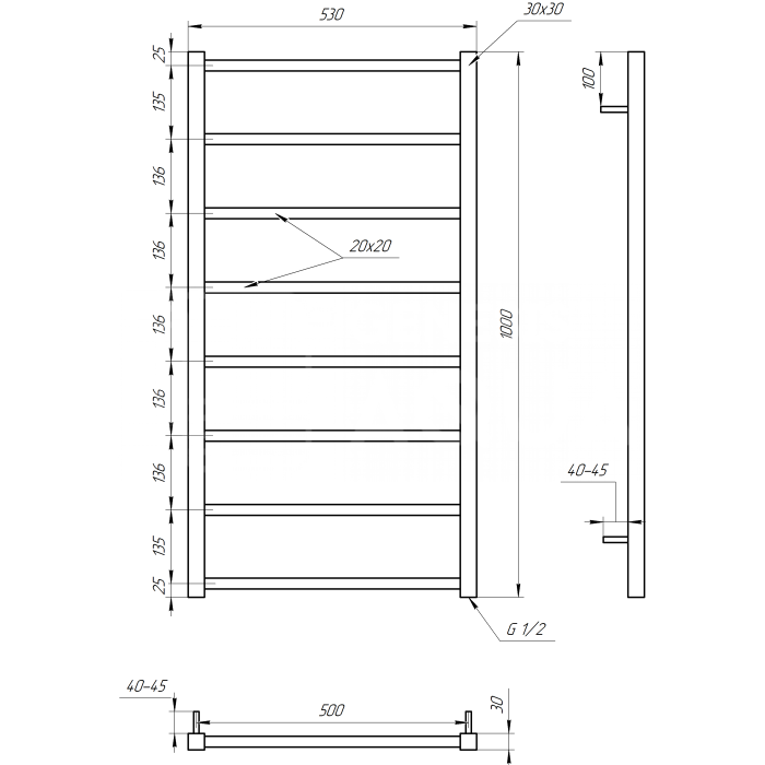 Полотенцесушитель Terra Электрическая 100x53x3