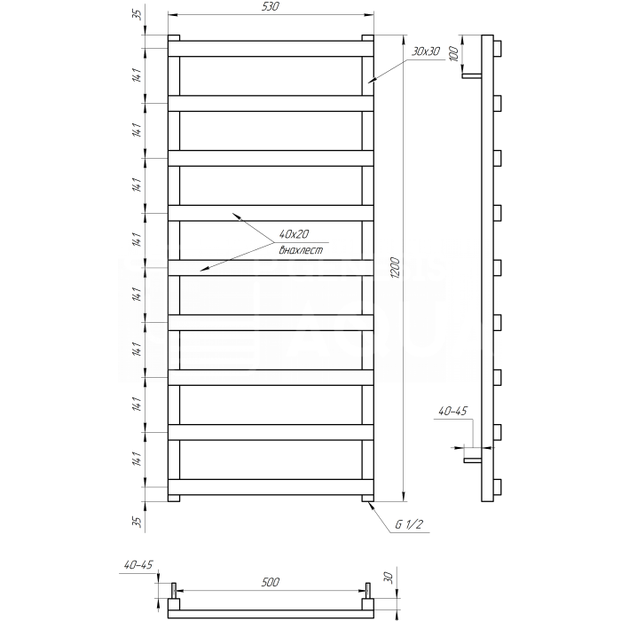 Полотенцесушитель Basis Электрическая 100x53x3