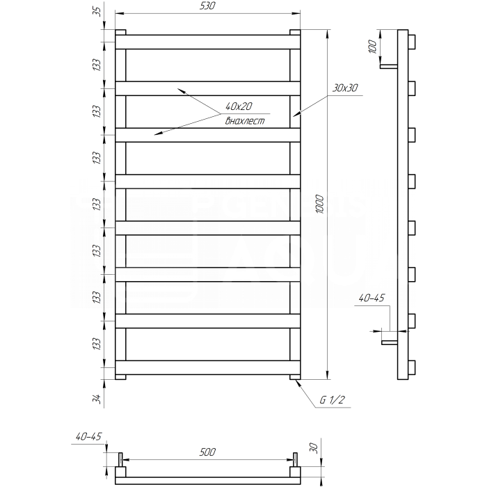 Полотенцесушитель Basis Электрическая 800x53x3