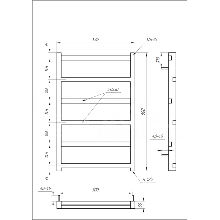 Полотенцесушитель Level Электрическая 100x53x3