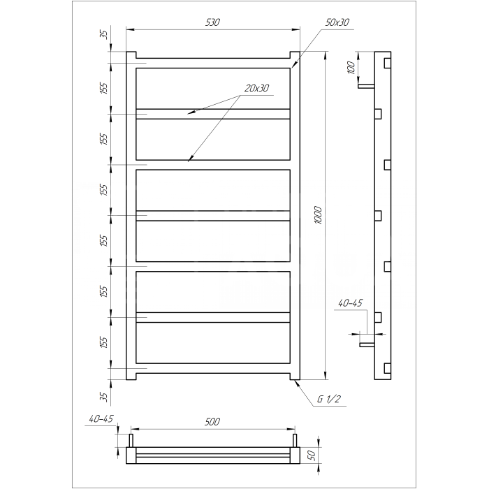 Полотенцесушитель Level Электрическая 100x53x3