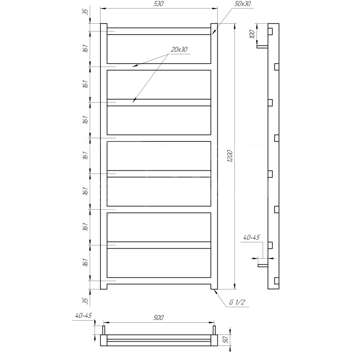 Полотенцесушитель Level Электрическая 100x53x3