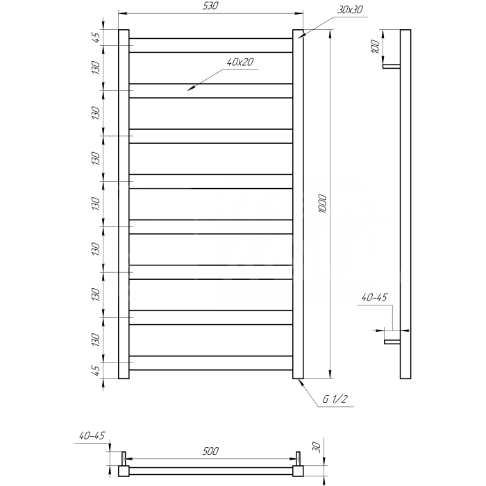 Полотенцесушитель Maxi Электрический 100x53x3